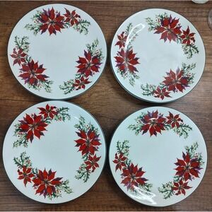 Totally Today Christmas Poinsettia Salad Plates 7" Lot Of 4 Discontinued